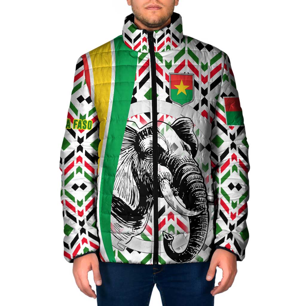 Burkina Faso Padded Jacket with Red Green Black Geometric Design - Wonder Print Shop