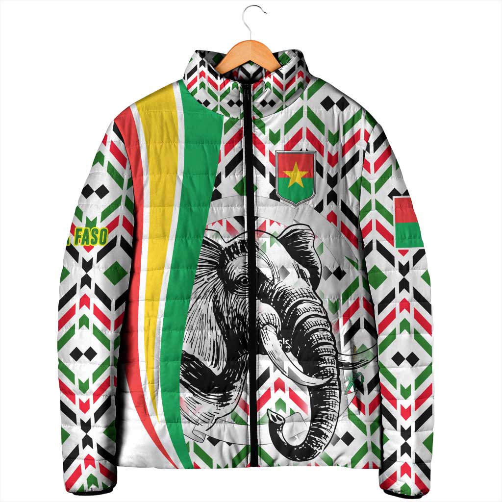 Burkina Faso Padded Jacket with Red Green Black Geometric Design - Wonder Print Shop
