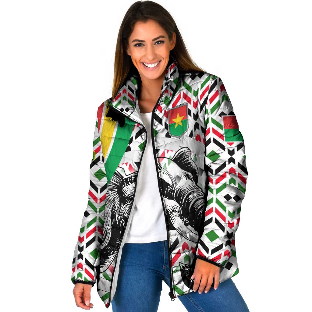 Burkina Faso Padded Jacket with Red Green Black Geometric Design - Wonder Print Shop