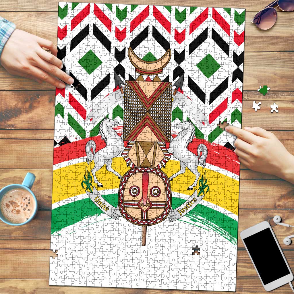 Burkina Faso Puzzle with Red Green Black Geometric Design - Wonder Print Shop