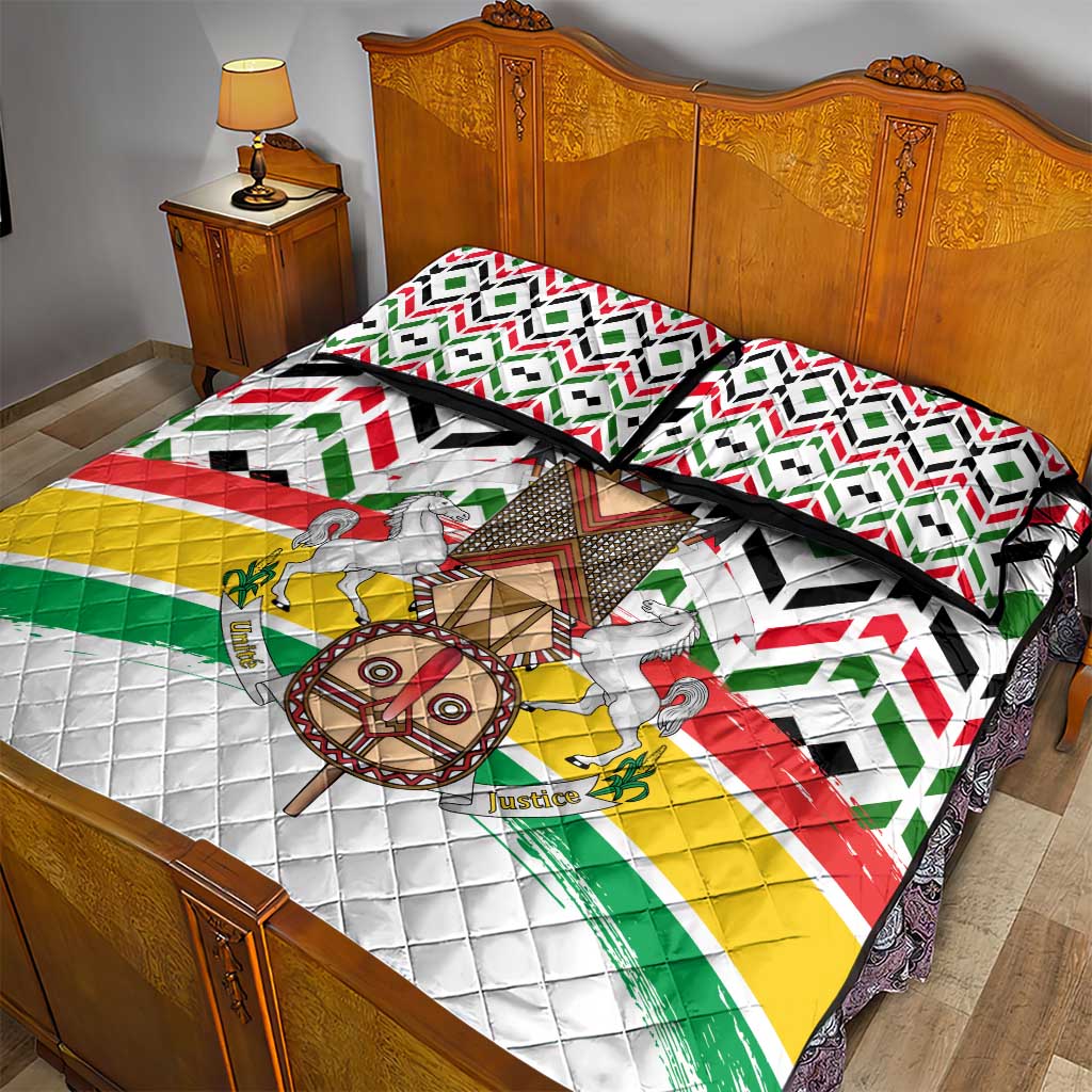 Burkina Faso Quilt Bed Set with Red Green Black Geometric Design - Wonder Print Shop