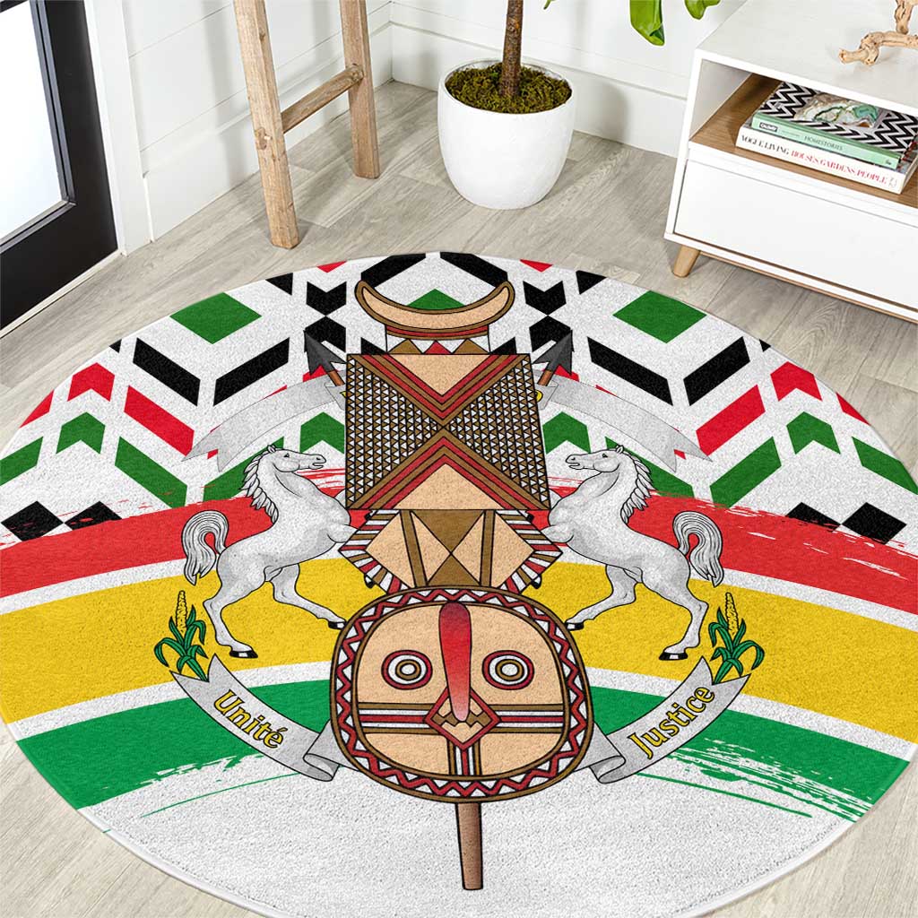 Burkina Faso Round Carpet with Red Green Black Geometric Design - Wonder Print Shop