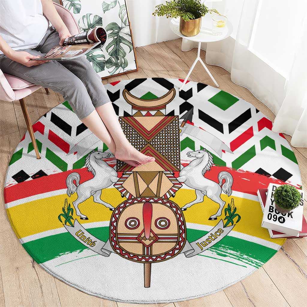 Burkina Faso Round Carpet with Red Green Black Geometric Design - Wonder Print Shop
