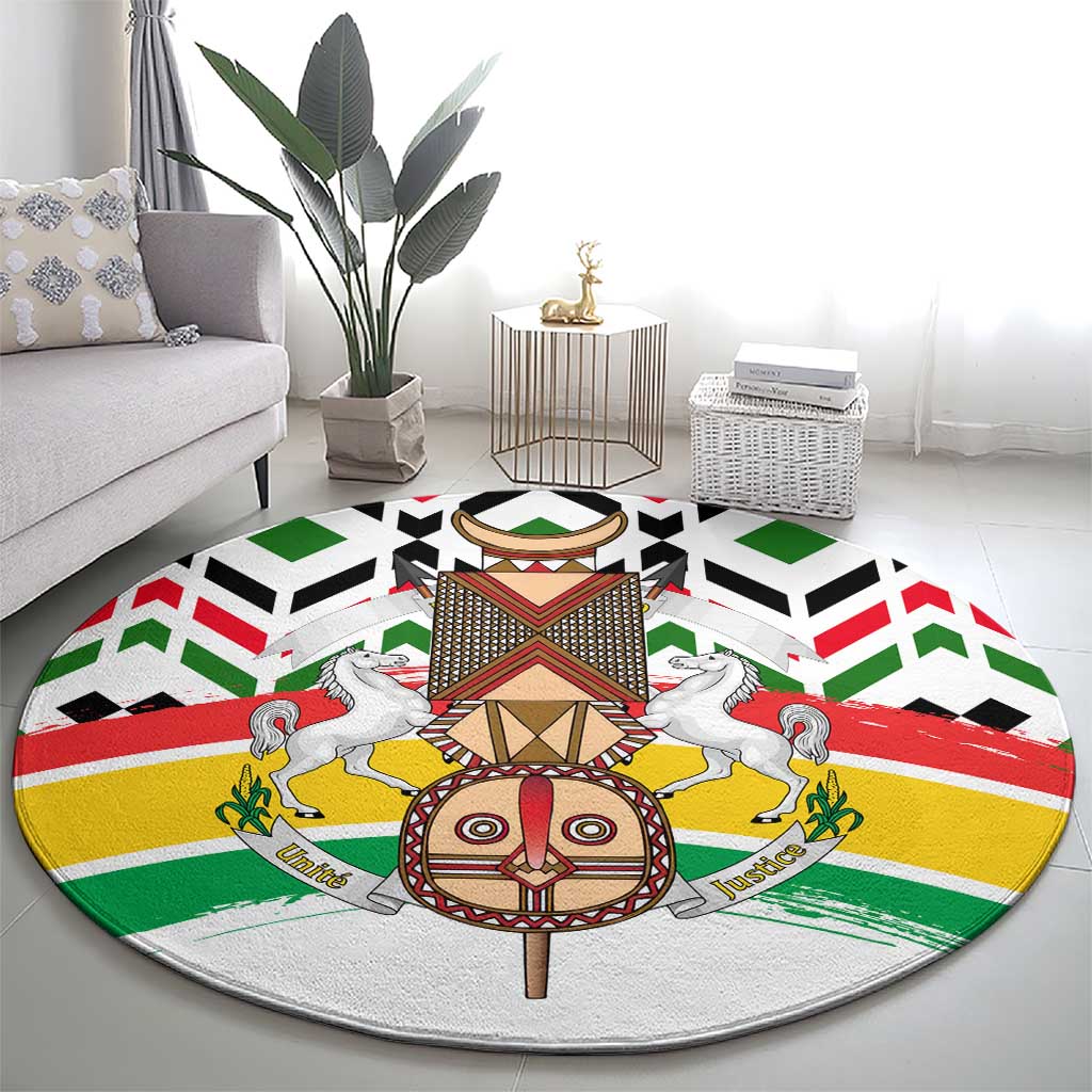 Burkina Faso Round Carpet with Red Green Black Geometric Design - Wonder Print Shop