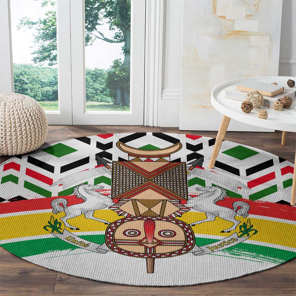 Burkina Faso Round Carpet with Red Green Black Geometric Design - Wonder Print Shop