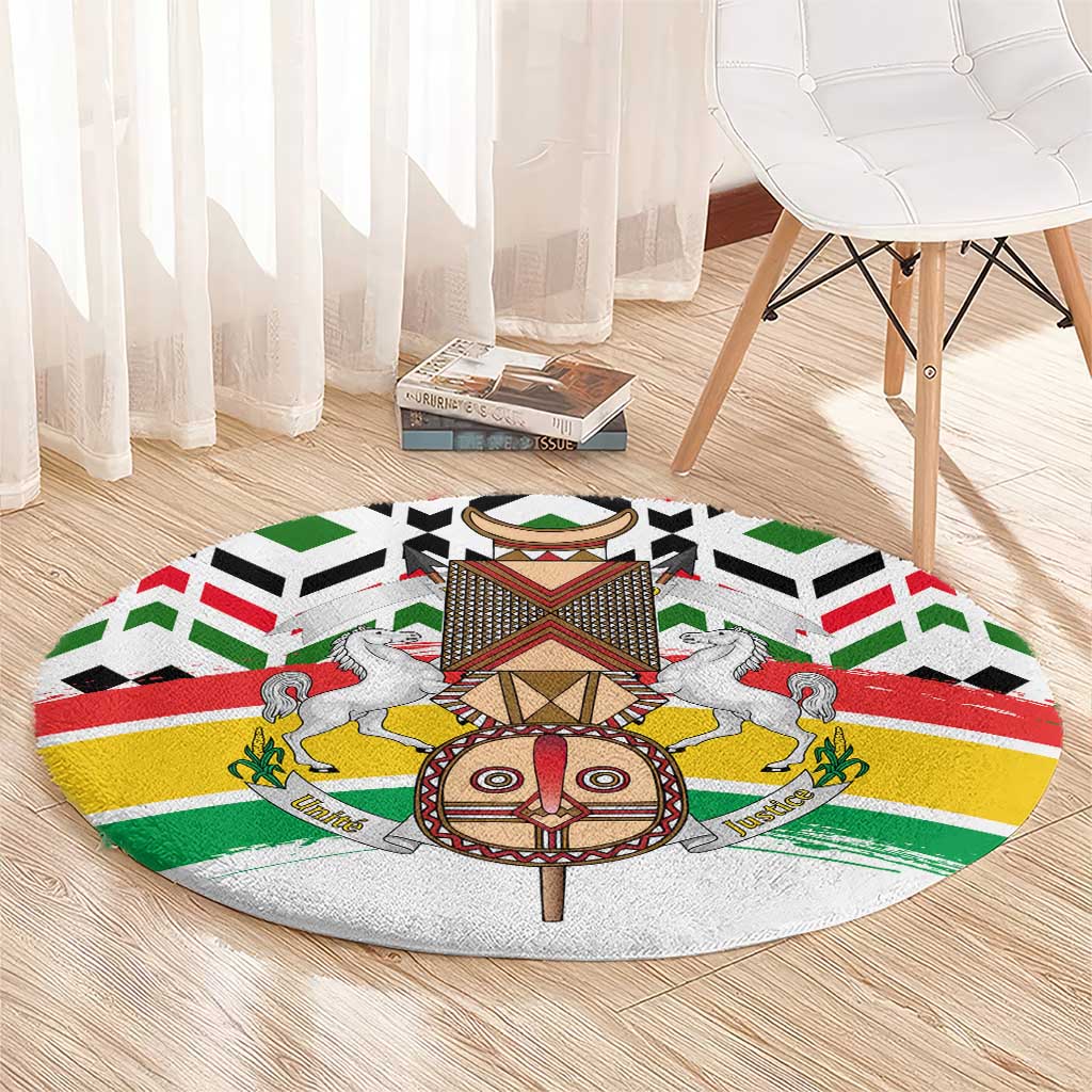 Burkina Faso Round Carpet with Red Green Black Geometric Design - Wonder Print Shop