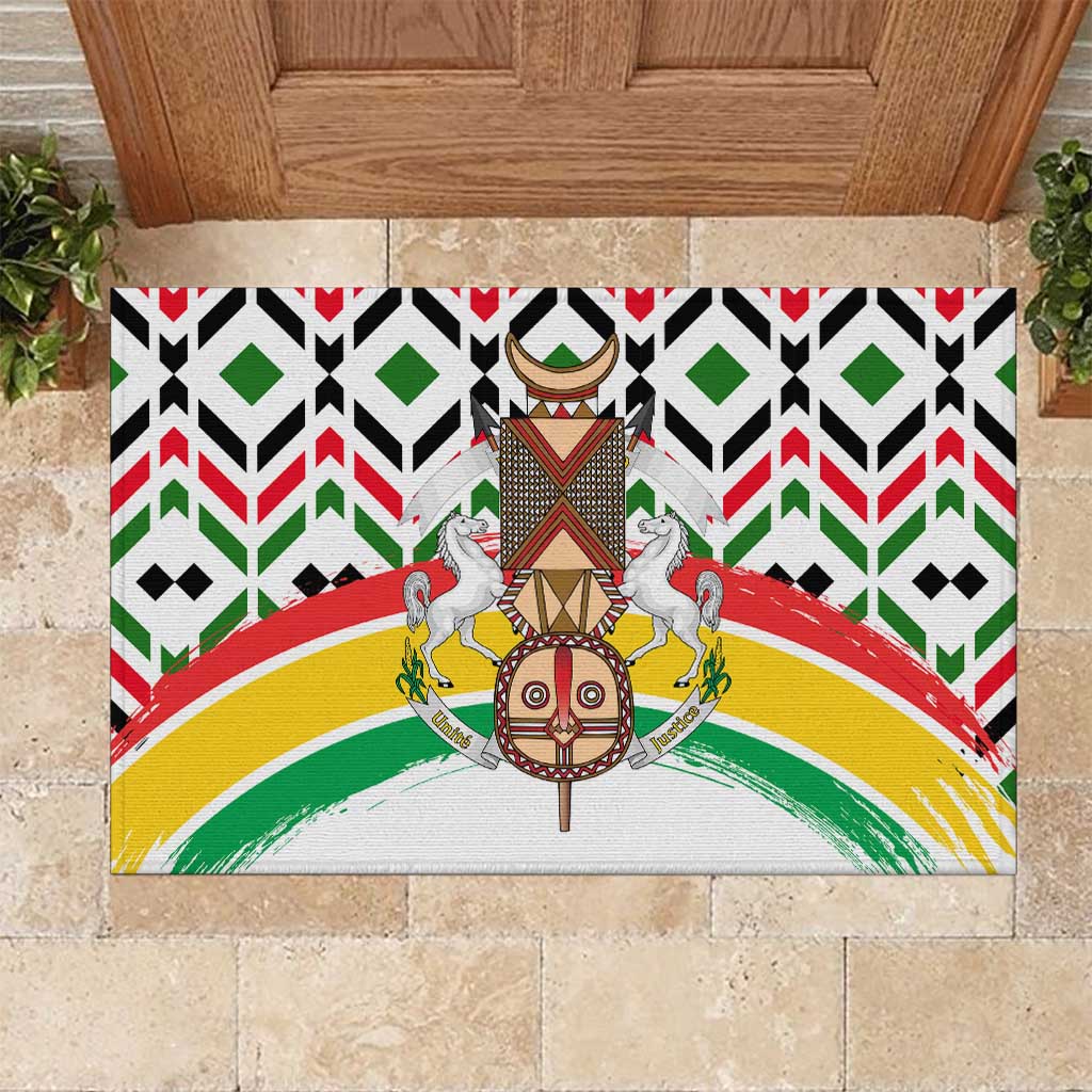 Burkina Faso Rubber Doormat with Red Green Black Geometric Design - Wonder Print Shop