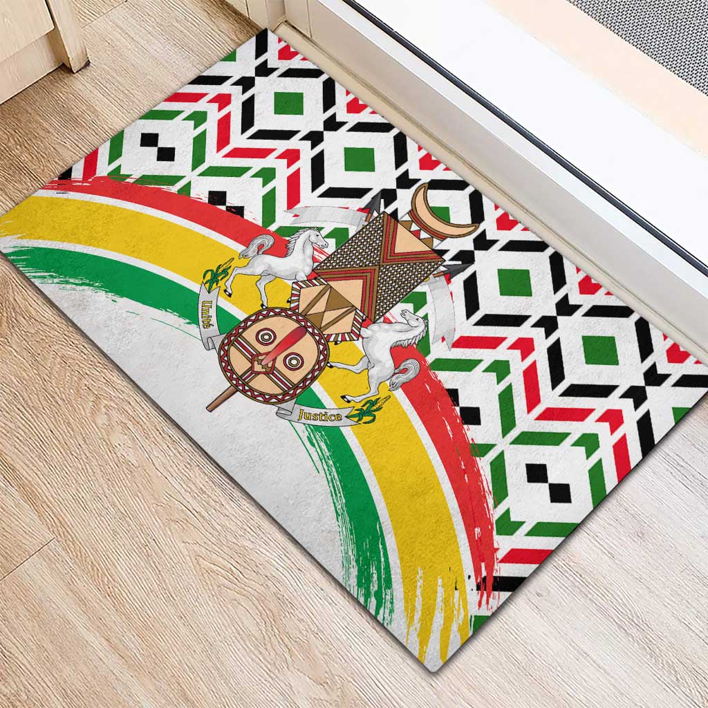 Burkina Faso Rubber Doormat with Red Green Black Geometric Design - Wonder Print Shop