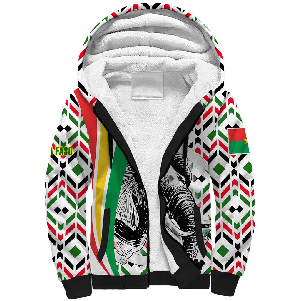 Burkina Faso Sherpa Hoodie with Red Green Black Geometric Design - Wonder Print Shop