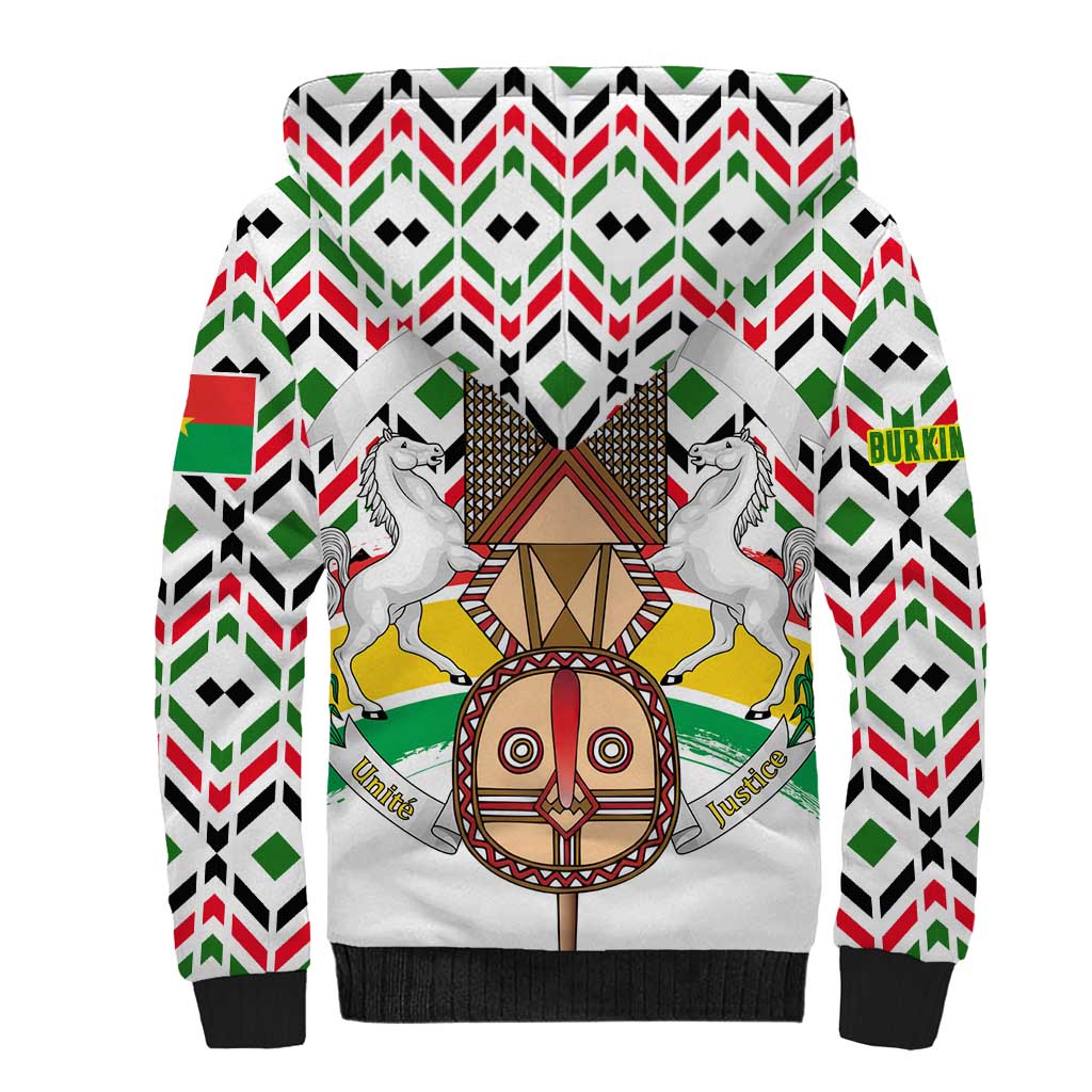 Burkina Faso Sherpa Hoodie with Red Green Black Geometric Design - Wonder Print Shop