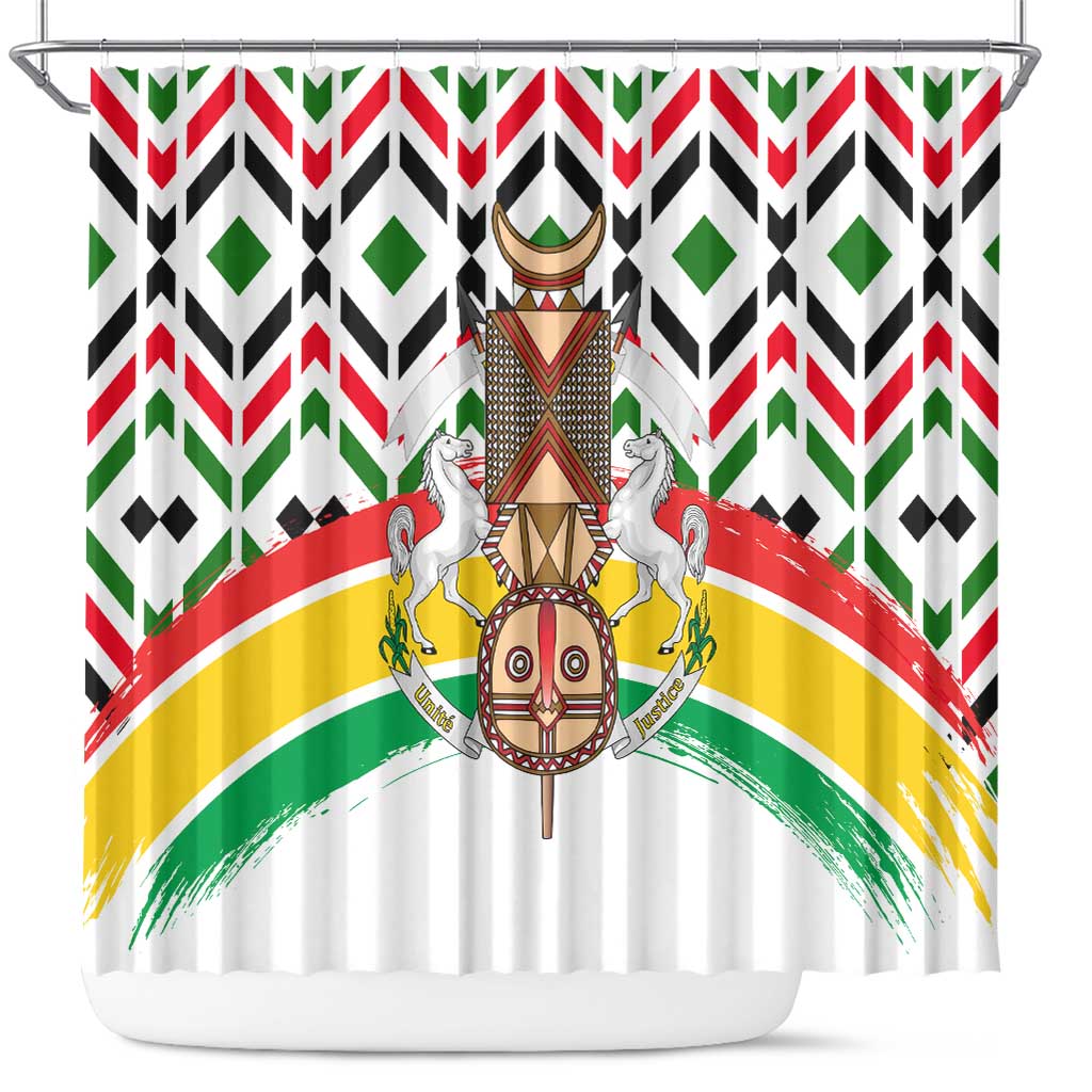 Burkina Faso Shower Curtain with Red Green Black Geometric Design - Wonder Print Shop