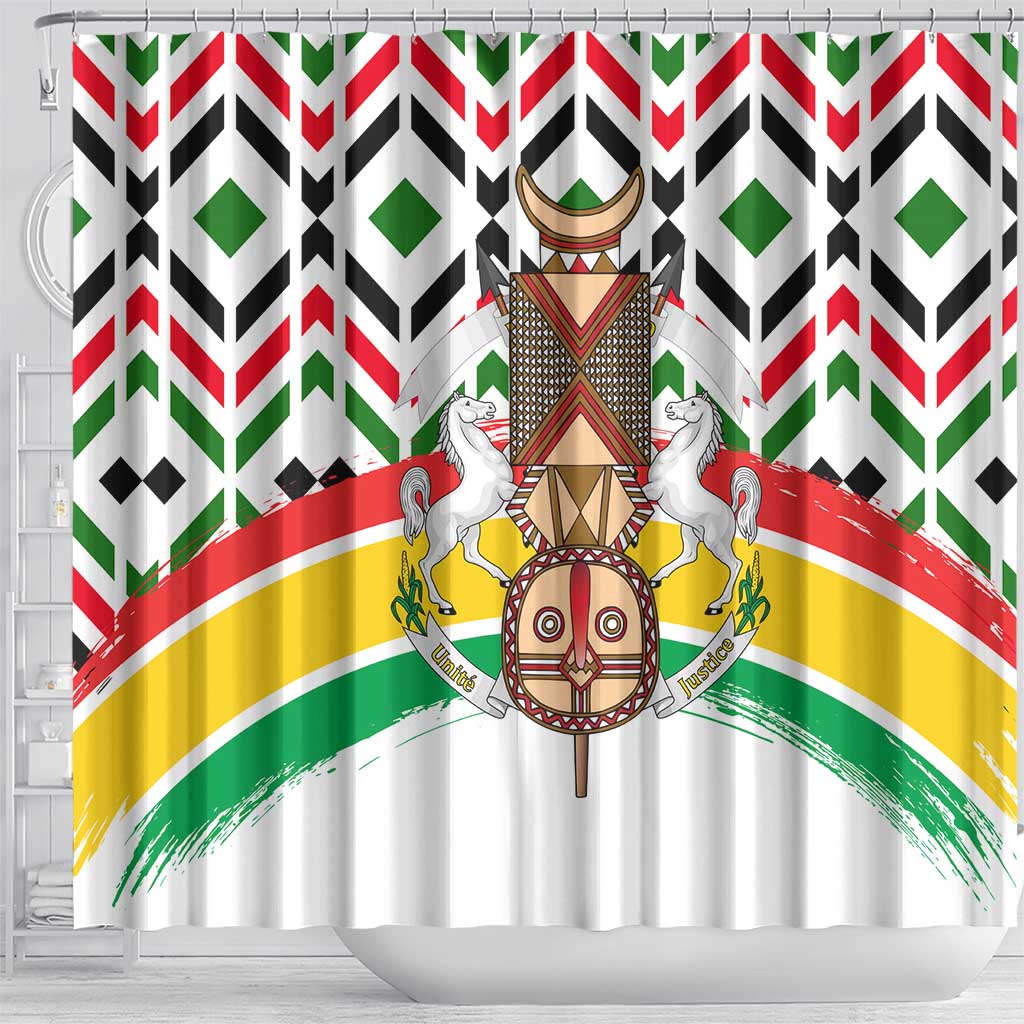 Burkina Faso Shower Curtain with Red Green Black Geometric Design - Wonder Print Shop