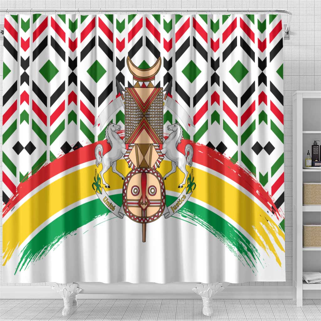 Burkina Faso Shower Curtain with Red Green Black Geometric Design - Wonder Print Shop