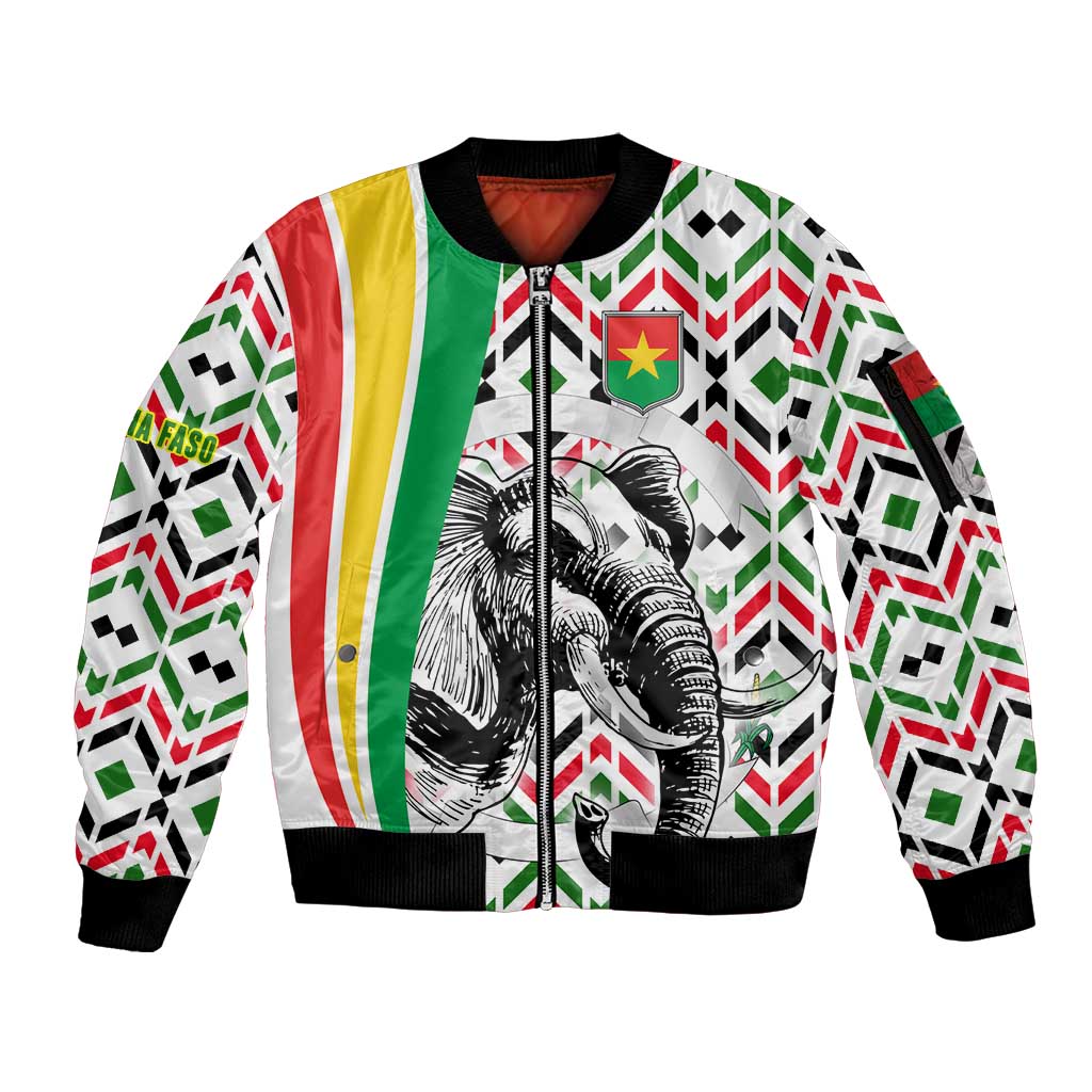 Burkina Faso Sleeve Zip Bomber Jacket with Red Green Black Geometric Design - Wonder Print Shop