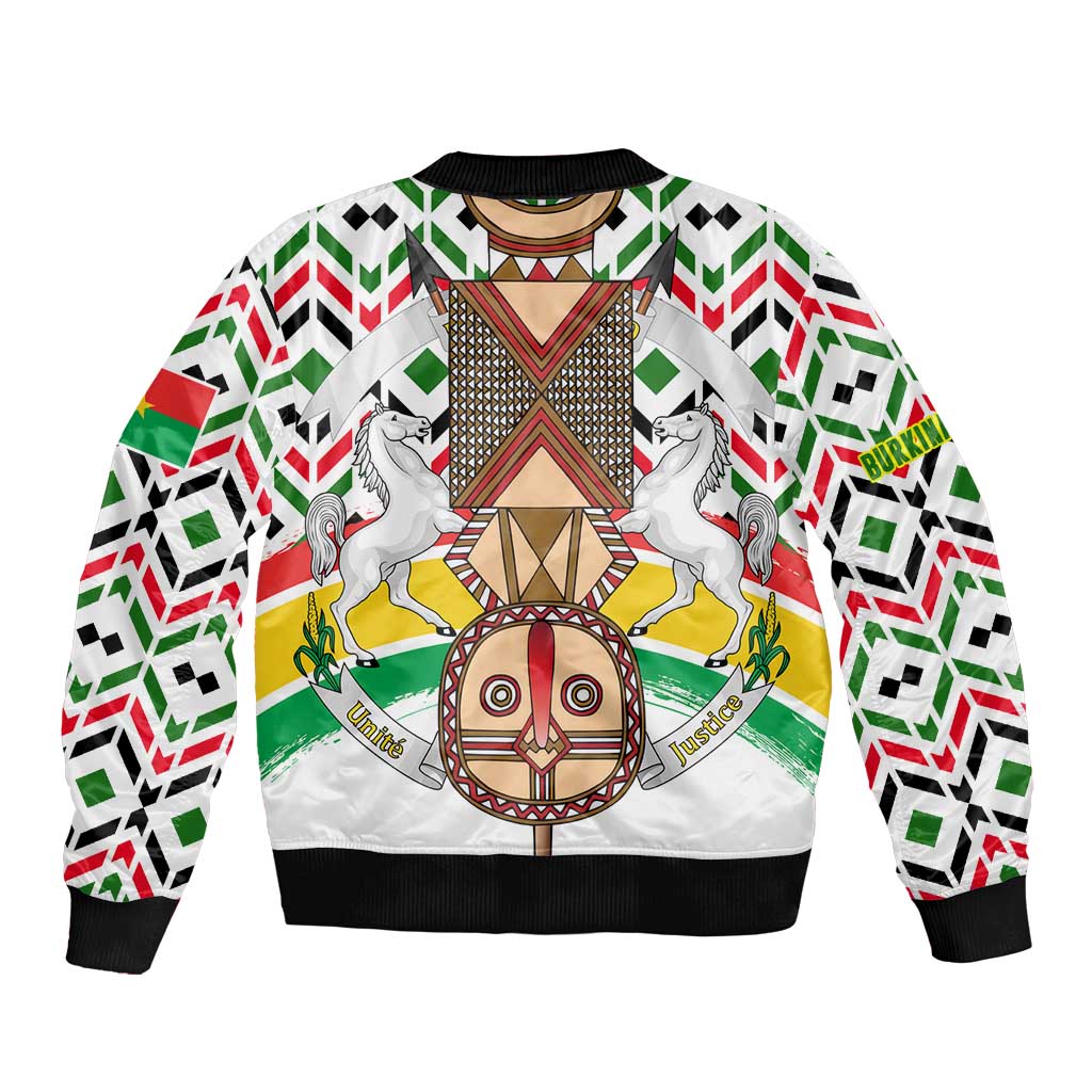 Burkina Faso Sleeve Zip Bomber Jacket with Red Green Black Geometric Design - Wonder Print Shop