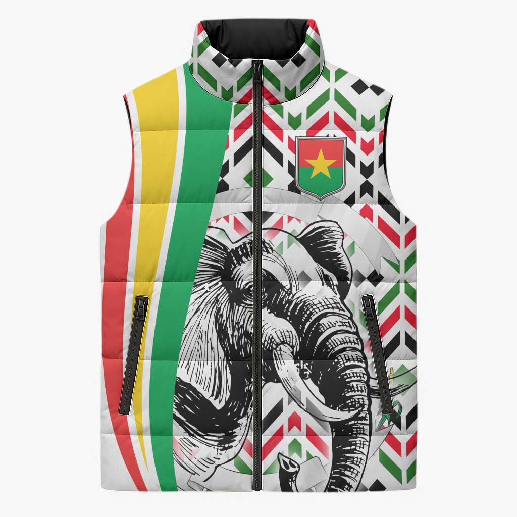 Burkina Faso Sleeveless Puffer Jacket with Red Green Black Geometric Design - Wonder Print Shop