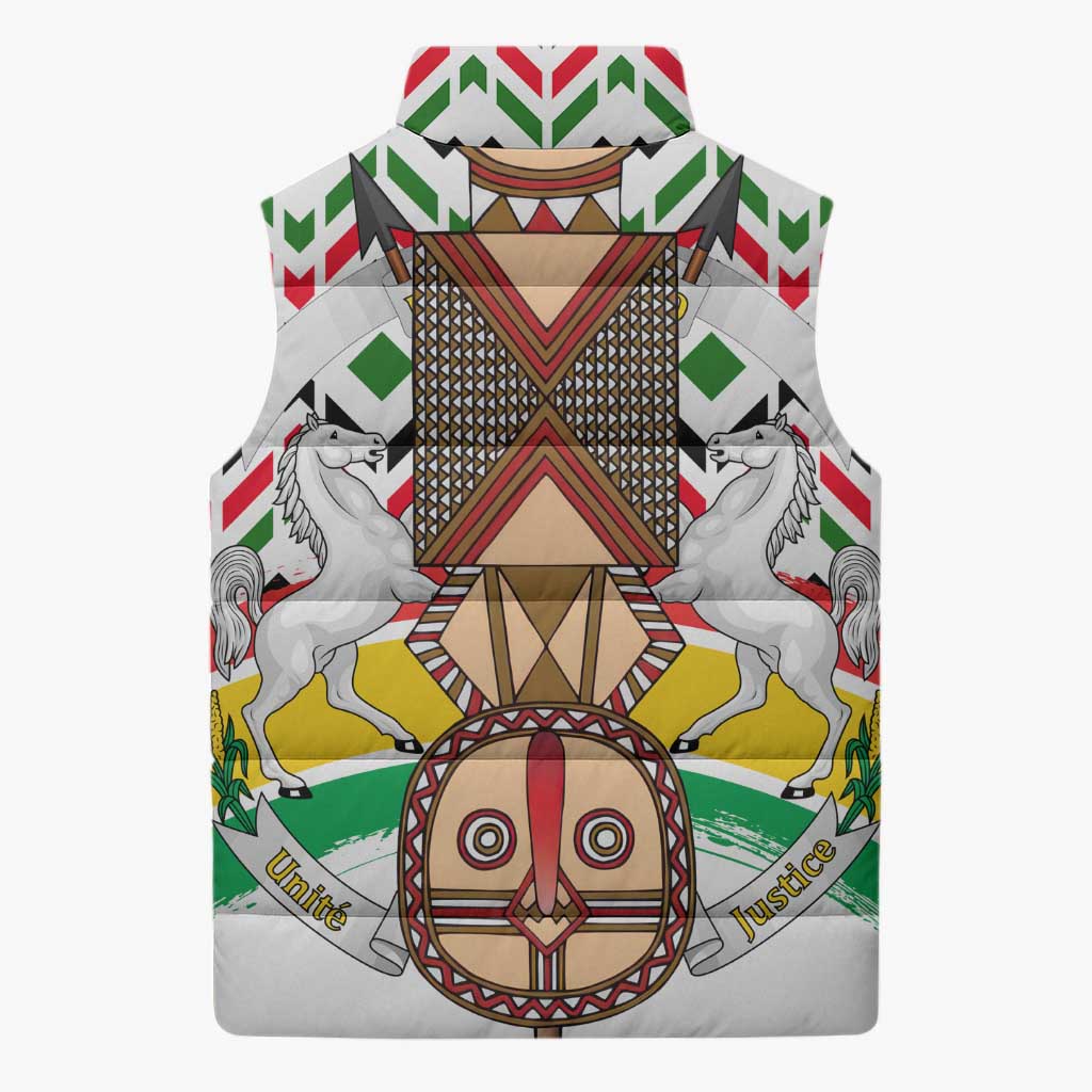 Burkina Faso Sleeveless Puffer Jacket with Red Green Black Geometric Design - Wonder Print Shop