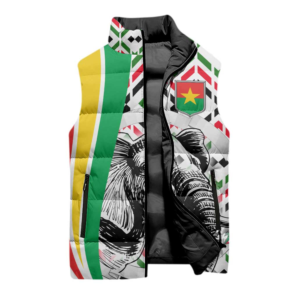 Burkina Faso Sleeveless Puffer Jacket with Red Green Black Geometric Design - Wonder Print Shop