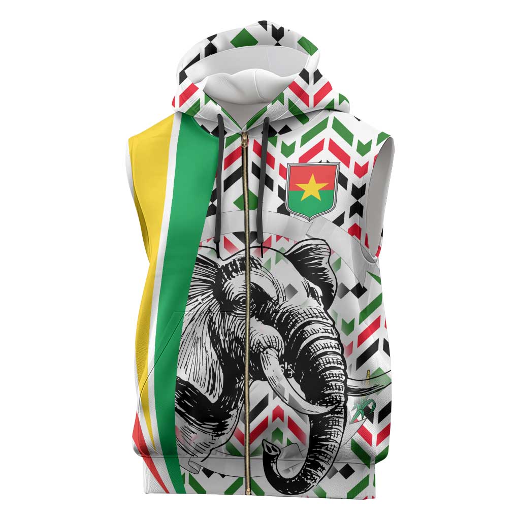 Burkina Faso Sleeveless Zip Hoodie with Red Green Black Geometric Design - Wonder Print Shop