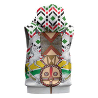 Burkina Faso Sleeveless Zip Hoodie with Red Green Black Geometric Design - Wonder Print Shop