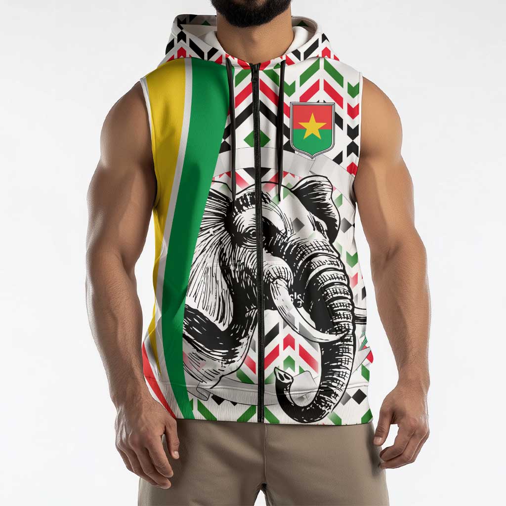 Burkina Faso Sleeveless Zip Hoodie with Red Green Black Geometric Design - Wonder Print Shop