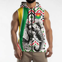 Burkina Faso Sleeveless Zip Hoodie with Red Green Black Geometric Design - Wonder Print Shop