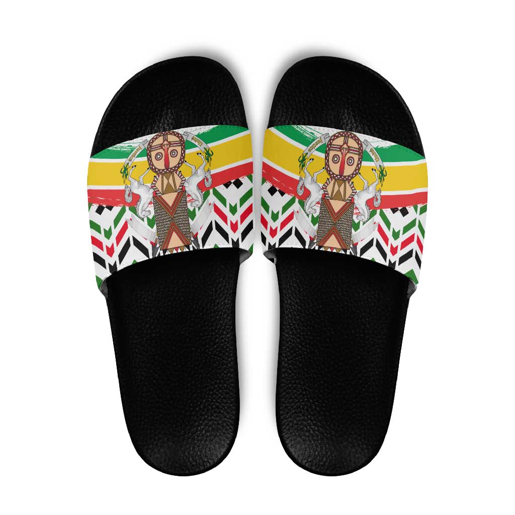Burkina Faso Slide Sandals with Red Green Black Geometric Design - Wonder Print Shop