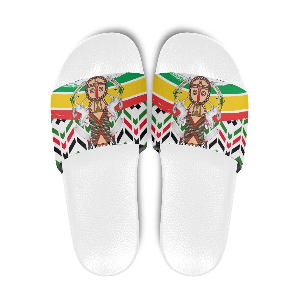 Burkina Faso Slide Sandals with Red Green Black Geometric Design - Wonder Print Shop