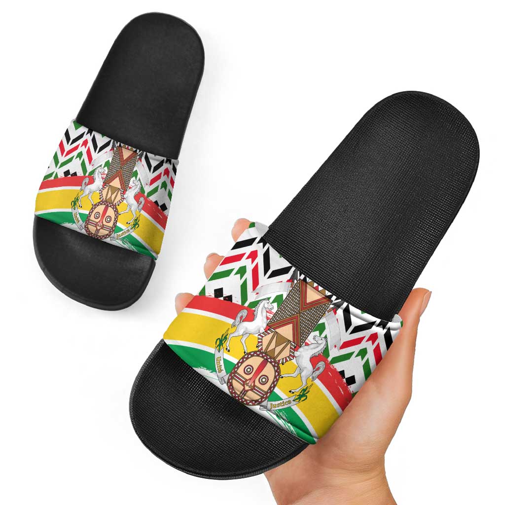 Burkina Faso Slide Sandals with Red Green Black Geometric Design - Wonder Print Shop