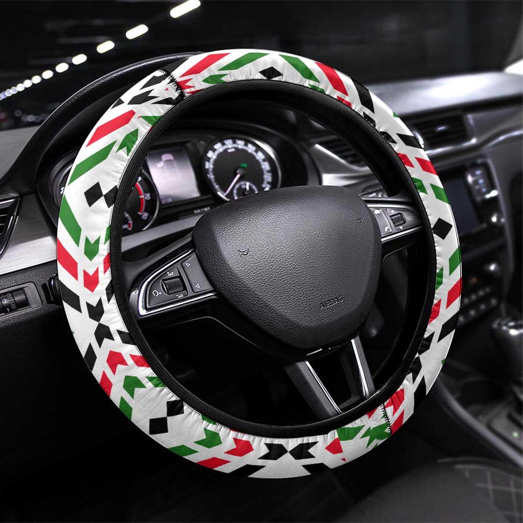 Burkina Faso Steering Wheel Cover with Red Green Black Geometric Design - Wonder Print Shop