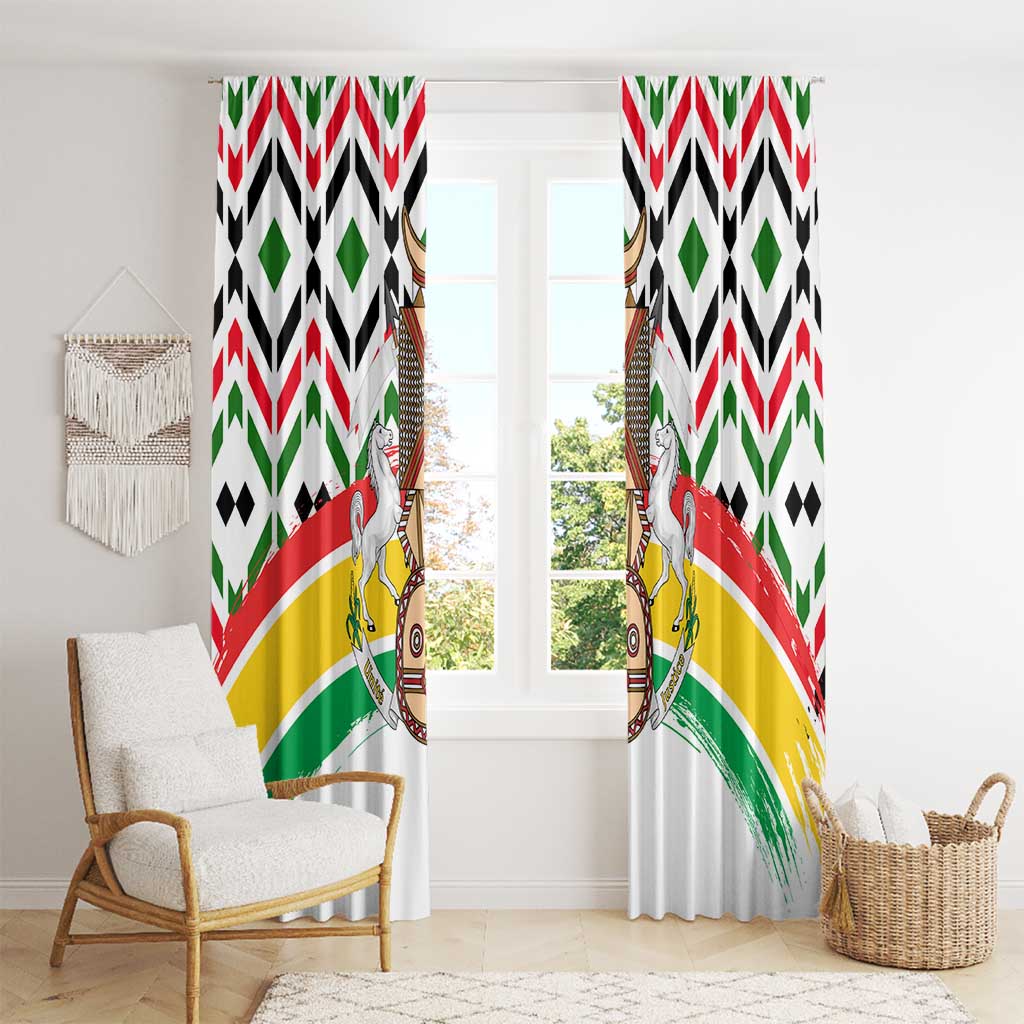 Burkina Faso Window Curtain with Red Green Black Geometric Design - Wonder Print Shop