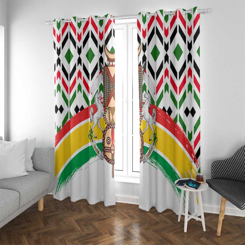 Burkina Faso Window Curtain with Red Green Black Geometric Design - Wonder Print Shop