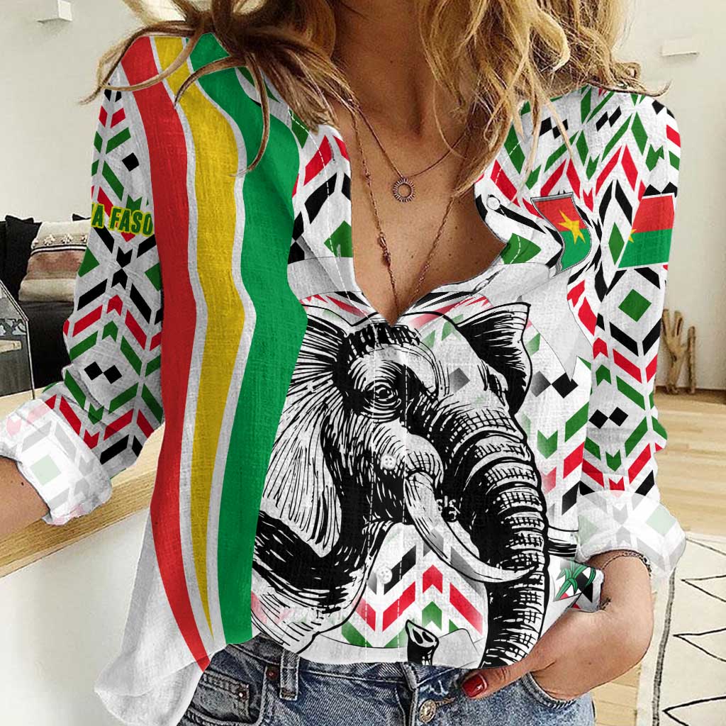 Burkina Faso Women Casual Shirt with Red Green Black Geometric Design - Wonder Print Shop