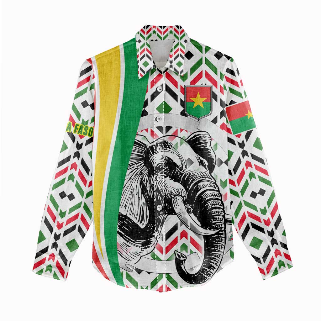 Burkina Faso Women Casual Shirt with Red Green Black Geometric Design - Wonder Print Shop