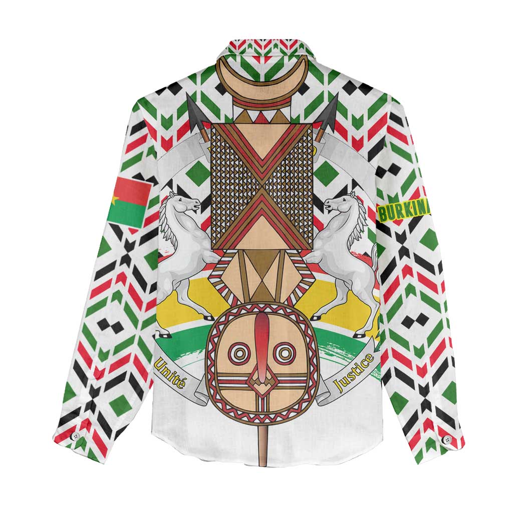 Burkina Faso Women Casual Shirt with Red Green Black Geometric Design - Wonder Print Shop
