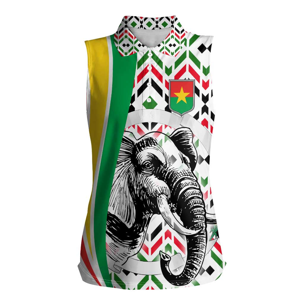 Burkina Faso Women Sleeveless Polo Shirt with Red Green Black Geometric Design - Wonder Print Shop