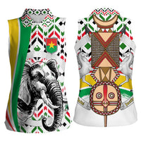 Burkina Faso Women Sleeveless Polo Shirt with Red Green Black Geometric Design - Wonder Print Shop