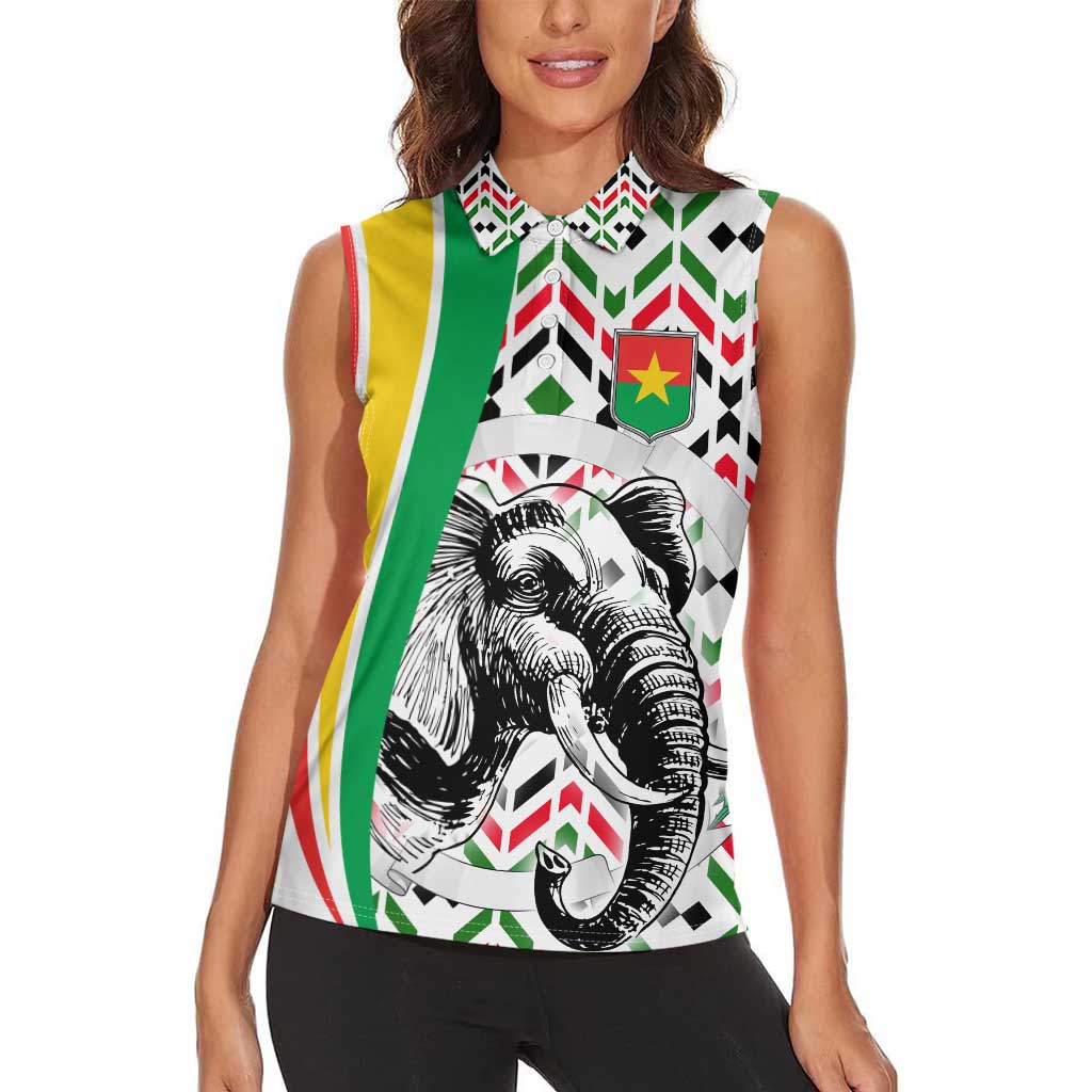 Burkina Faso Women Sleeveless Polo Shirt with Red Green Black Geometric Design - Wonder Print Shop