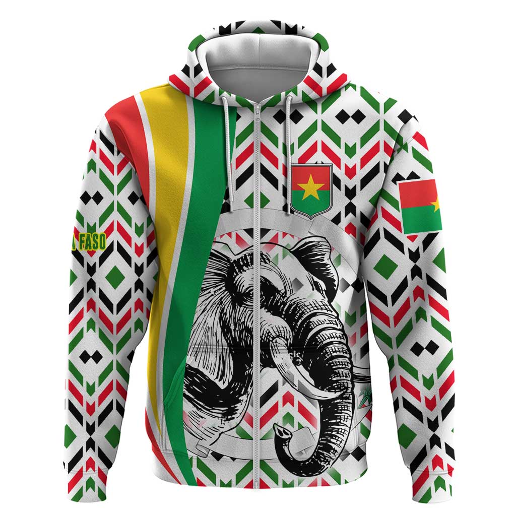Burkina Faso Zip Hoodie with Red Green Black Geometric Design - Wonder Print Shop