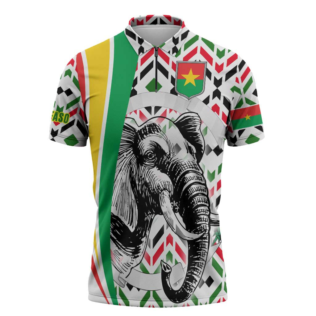 Burkina Faso Zipper Polo Shirt with Red Green Black Geometric Design - Wonder Print Shop