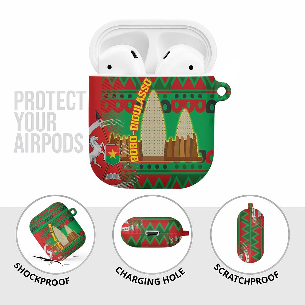 Burkina Faso AirPods Case with Red Green Tribal Design and Bobo Dioulasso Landmark - Wonder Print Shop