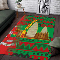 Burkina Faso Area Rug with Red Green Tribal Design and Bobo Dioulasso Landmark - Wonder Print Shop