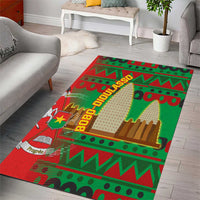 Burkina Faso Area Rug with Red Green Tribal Design and Bobo Dioulasso Landmark - Wonder Print Shop