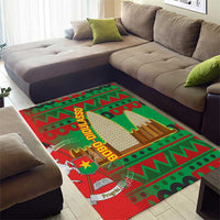 Burkina Faso Area Rug with Red Green Tribal Design and Bobo Dioulasso Landmark - Wonder Print Shop