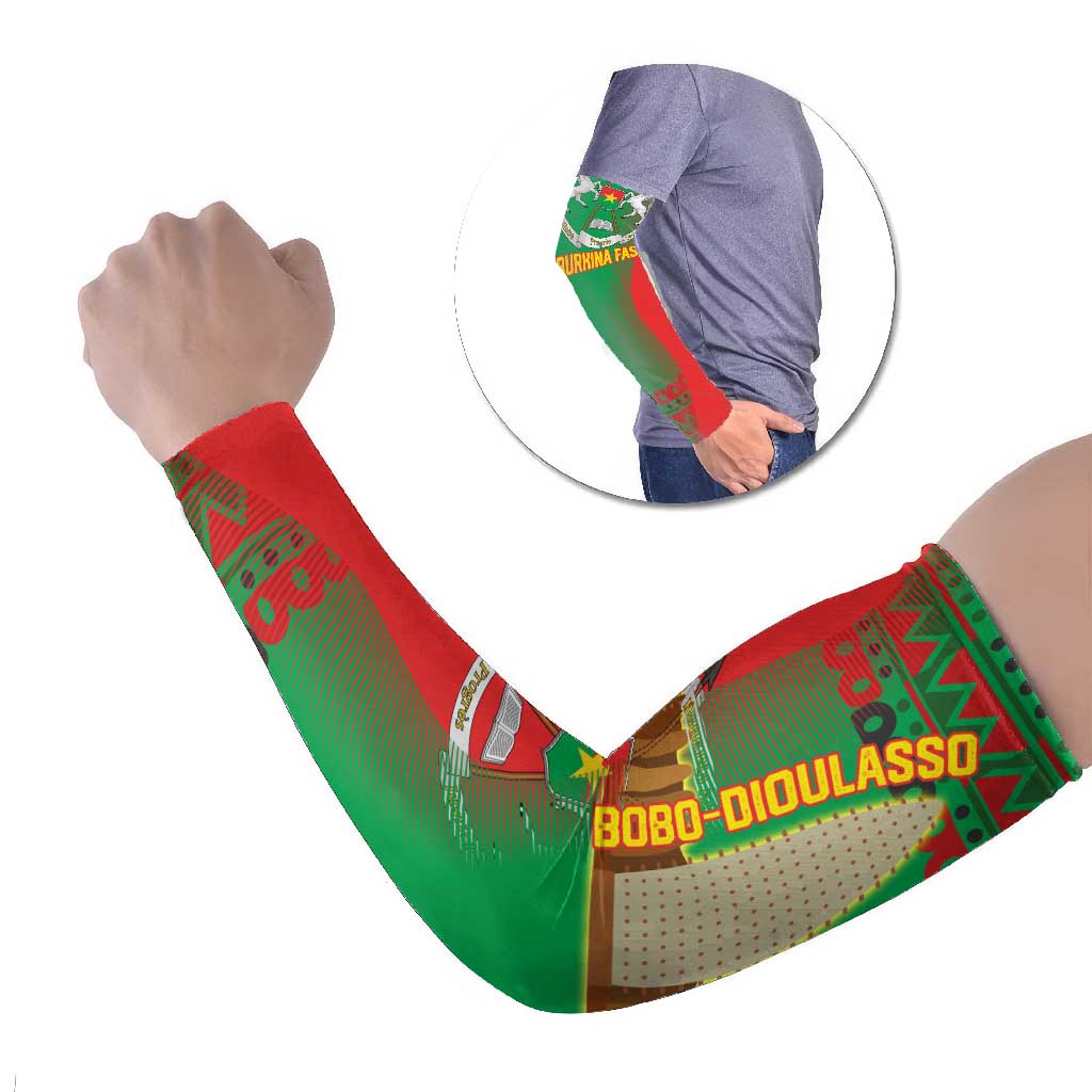 Burkina Faso Arm Sleeves with Red Green Tribal Design and Bobo Dioulasso Landmark - Wonder Print Shop
