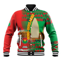 Burkina Faso Baseball Jacket with Red Green Tribal Design and Bobo Dioulasso Landmark - Wonder Print Shop
