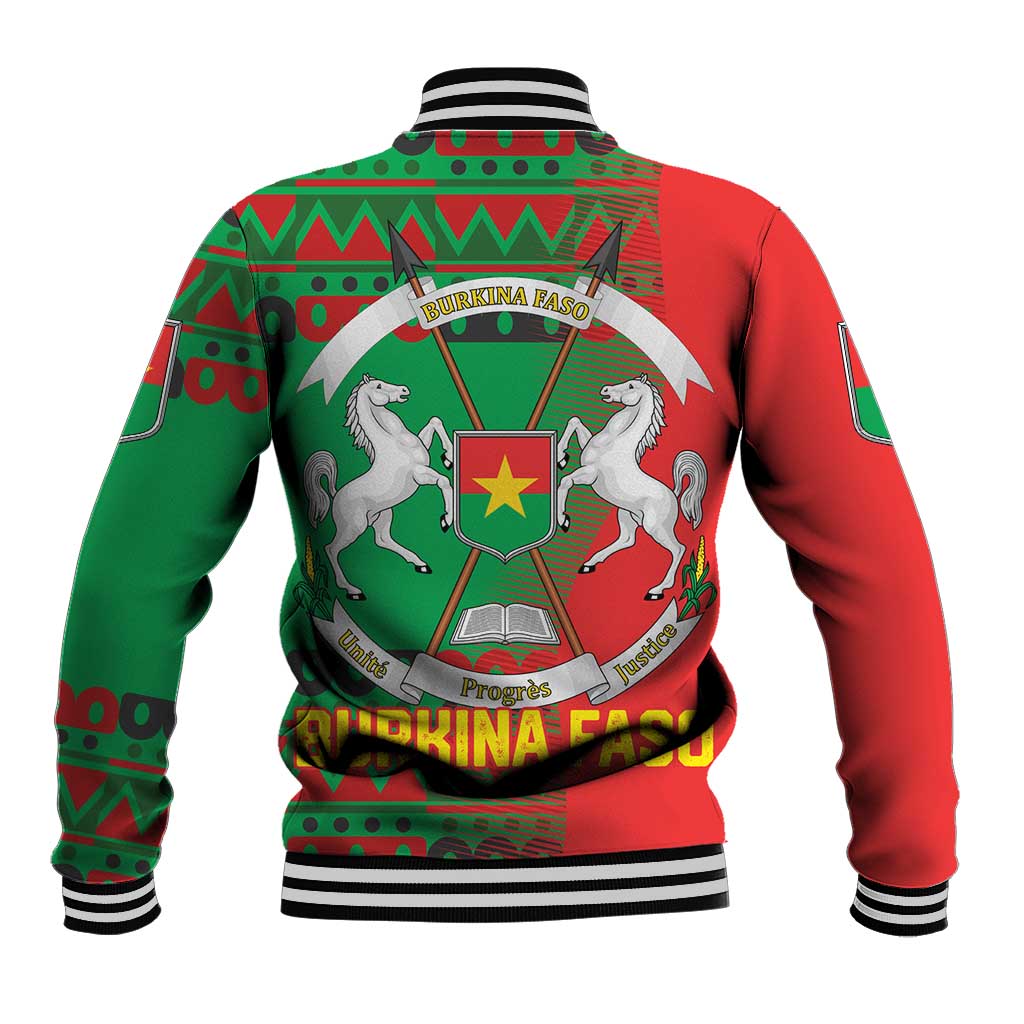 Burkina Faso Baseball Jacket with Red Green Tribal Design and Bobo Dioulasso Landmark - Wonder Print Shop