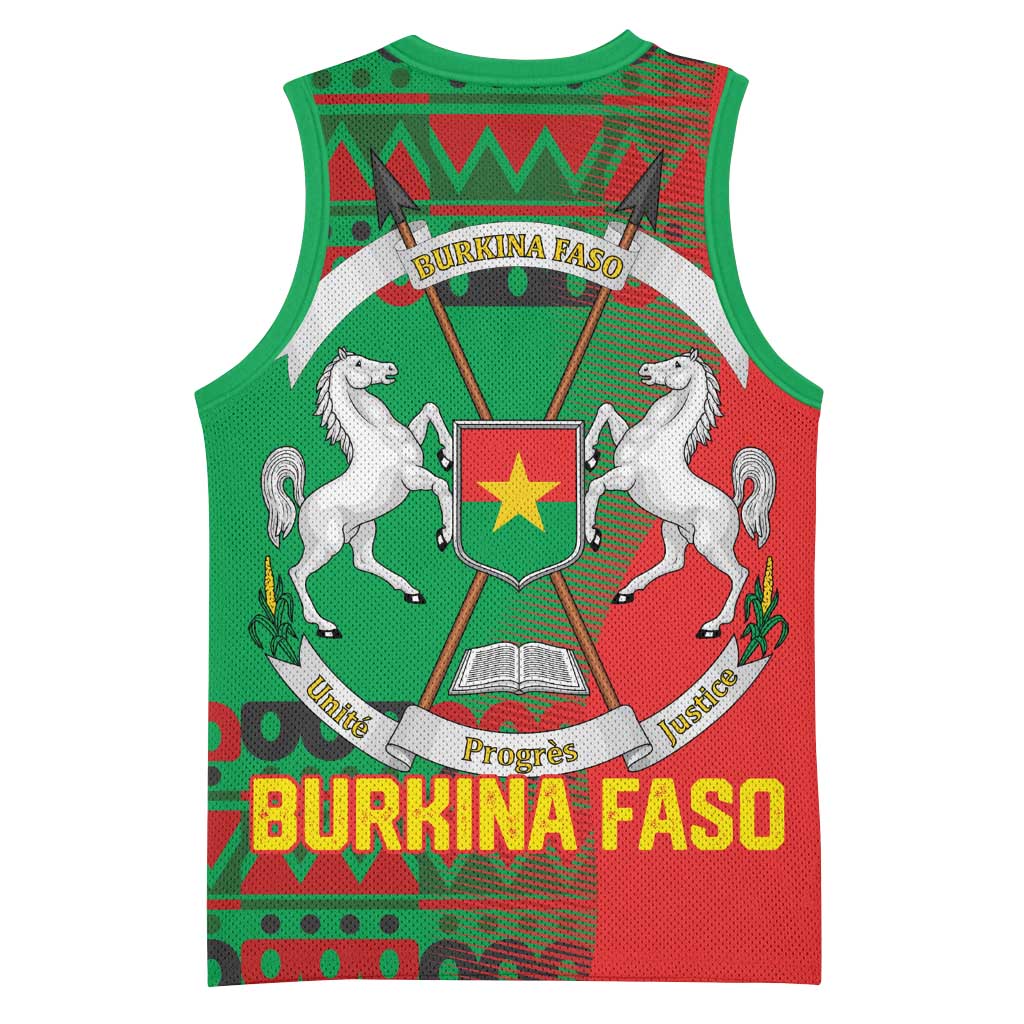 Burkina Faso Basketball Jersey with Red Green Tribal Design and Bobo Dioulasso Landmark - Wonder Print Shop