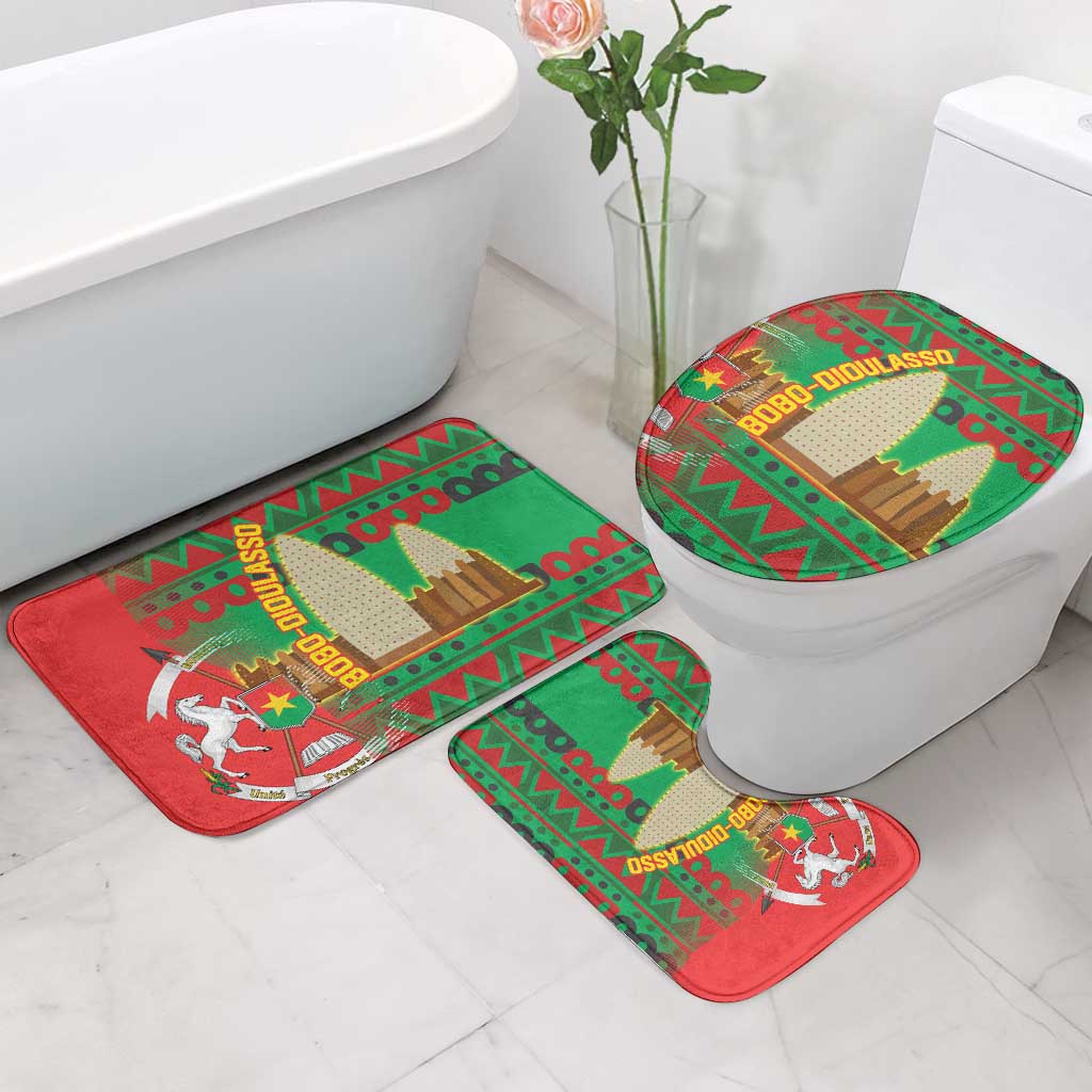 Burkina Faso Bathroom Set with Red Green Tribal Design and Bobo Dioulasso Landmark - Wonder Print Shop