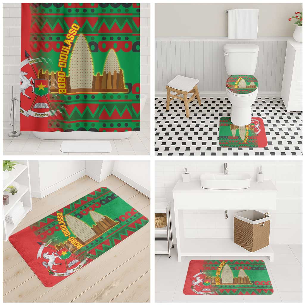 Burkina Faso Bathroom Set with Red Green Tribal Design and Bobo Dioulasso Landmark - Wonder Print Shop